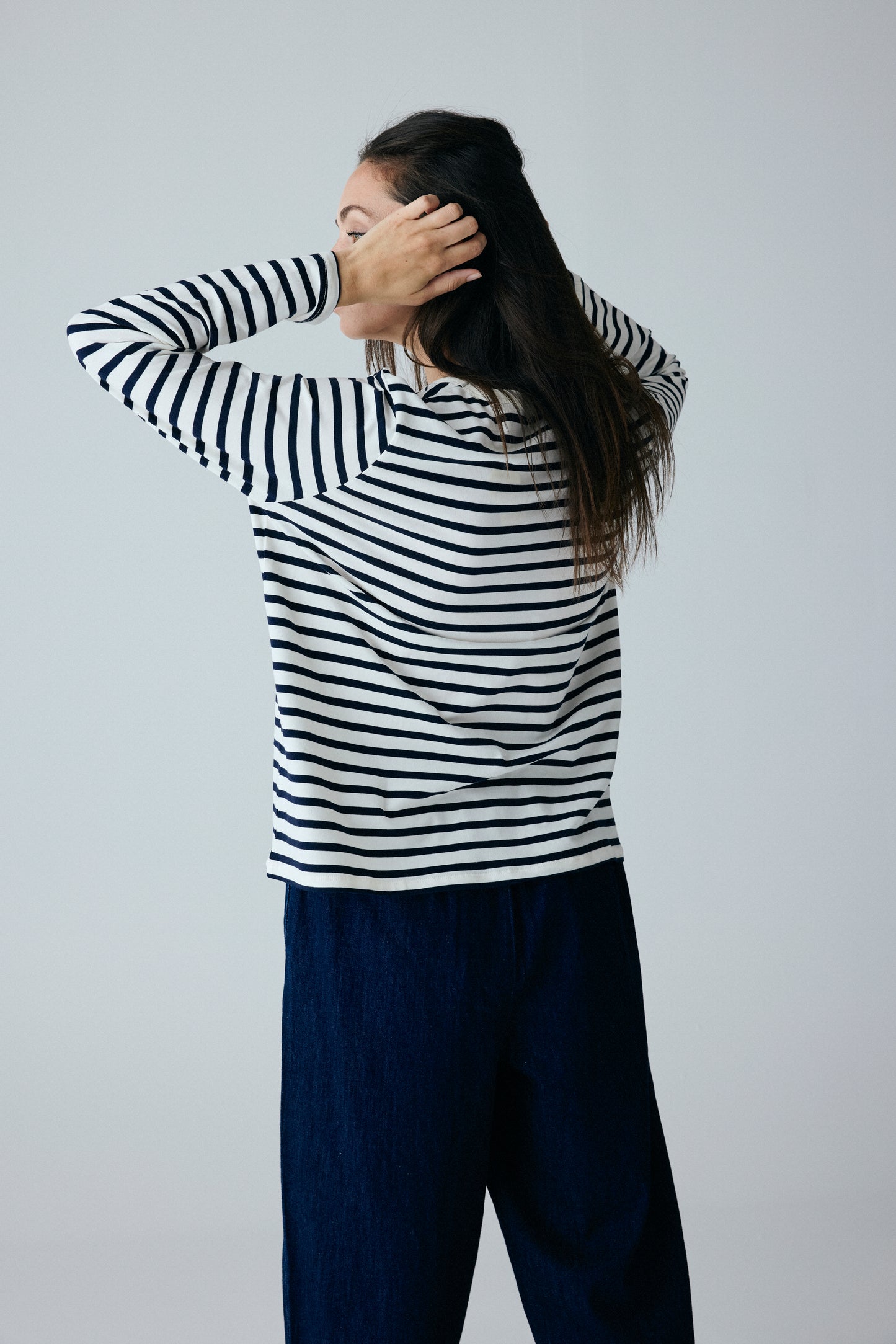 Panama Cotten Loose Top, Dark Navy stripe - FRAU