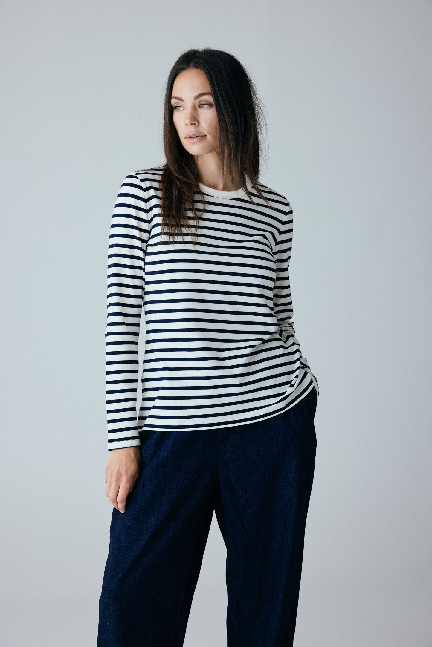 Panama Cotten Loose Top, Dark Navy stripe - FRAU
