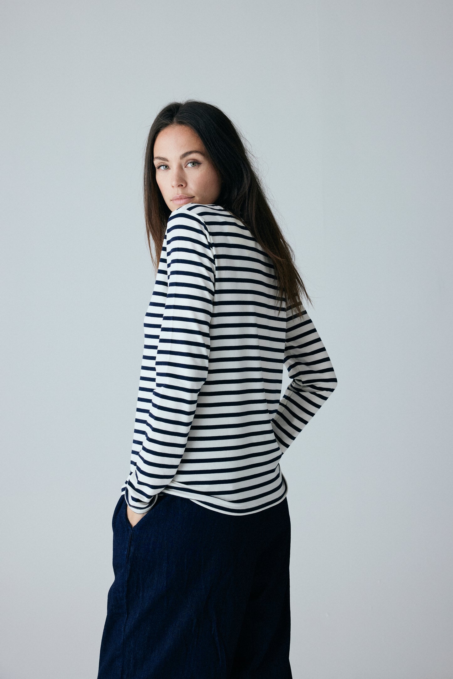 Panama Cotten Loose Top, Dark Navy stripe - FRAU