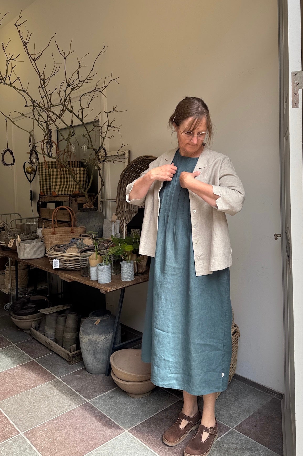 Erika Skjorte-Jakke, Natur -  Linen by Krebs