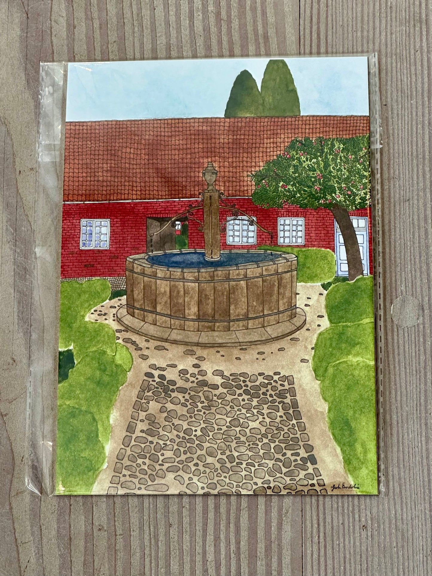 Tegning af springvand i gården - A5