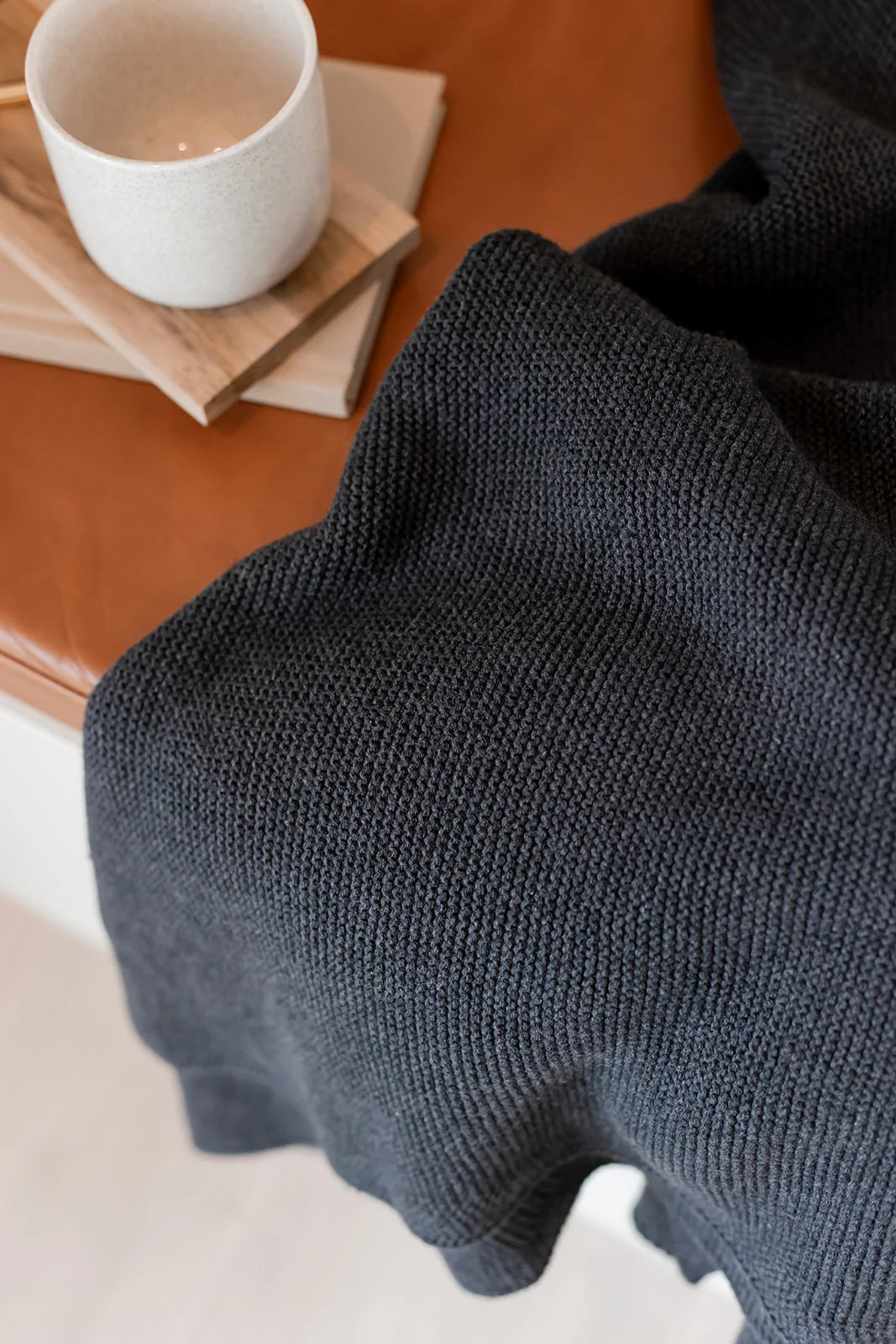 Strikket Plaid 140X160CM - Dark Grey - By LOHN