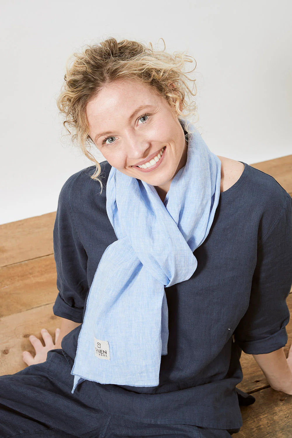 Tørklæde Hør Medium, Lightblue Melange - Linen by Krebs