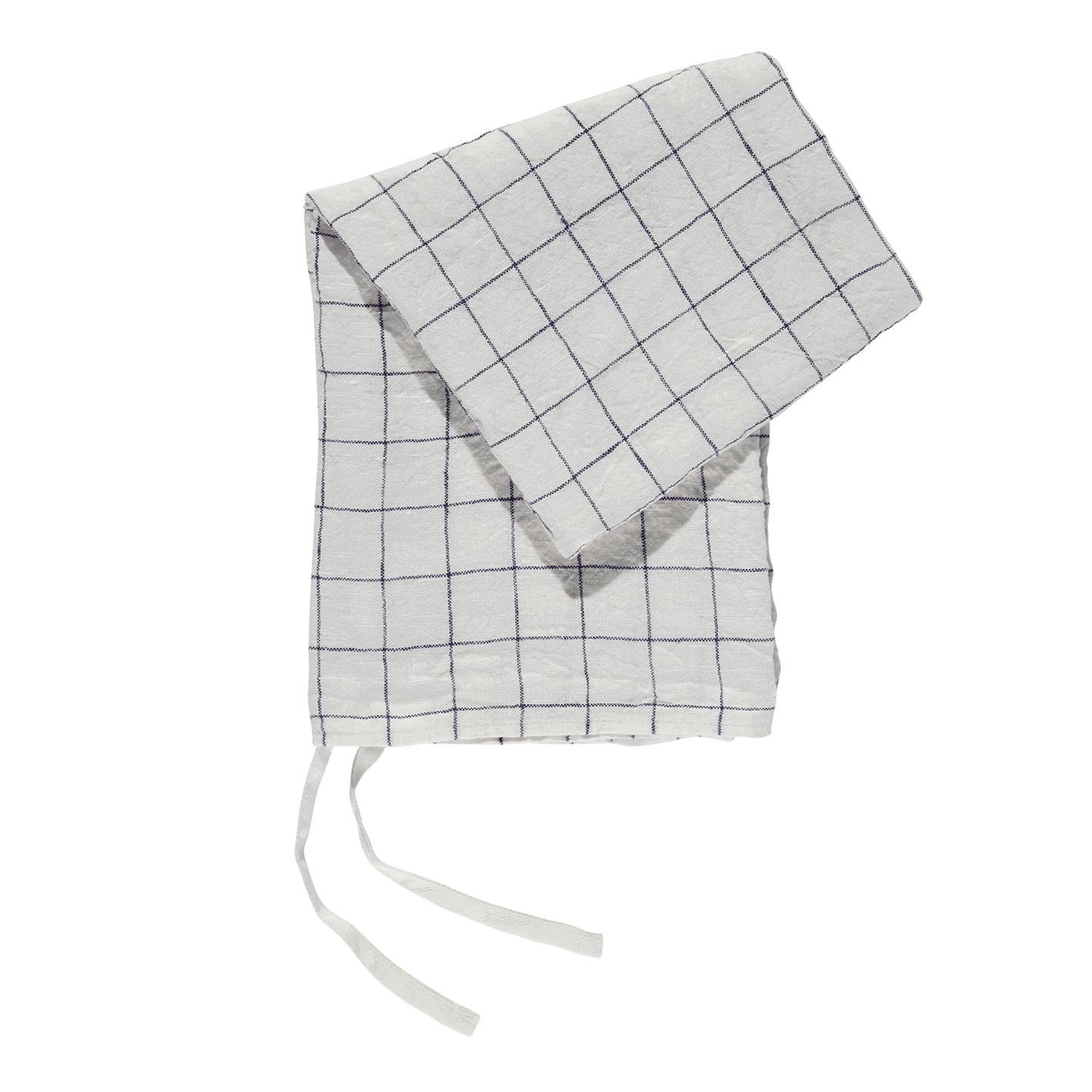 Viskestykke / Mini Forklæde i vasket hør, Hvid med XL marineblå tern - Linge Particulier