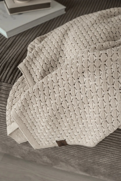 Strikket Plaid 140X160CM - Beige Melange - By LOHN