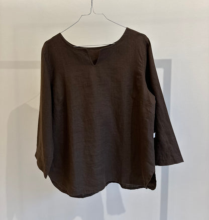 Emma Bluse 3/4 Ærmer, Brown - Linen By Krebs