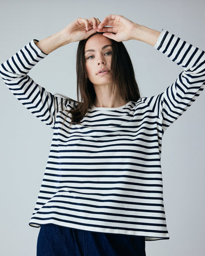 Panama Cotten Loose Top, Dark Navy stripe - FRAU