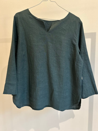Emma Hør bluse, 3/4 ærmer, Balsam Green - Linen by Krebs