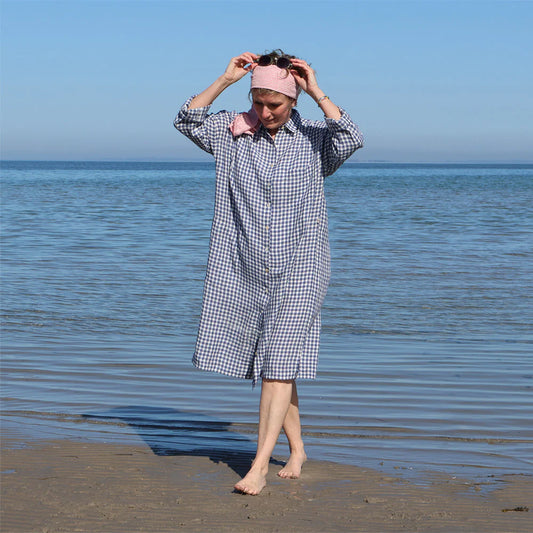 Dora Skjorte, Blå tern - Linen by Krebs