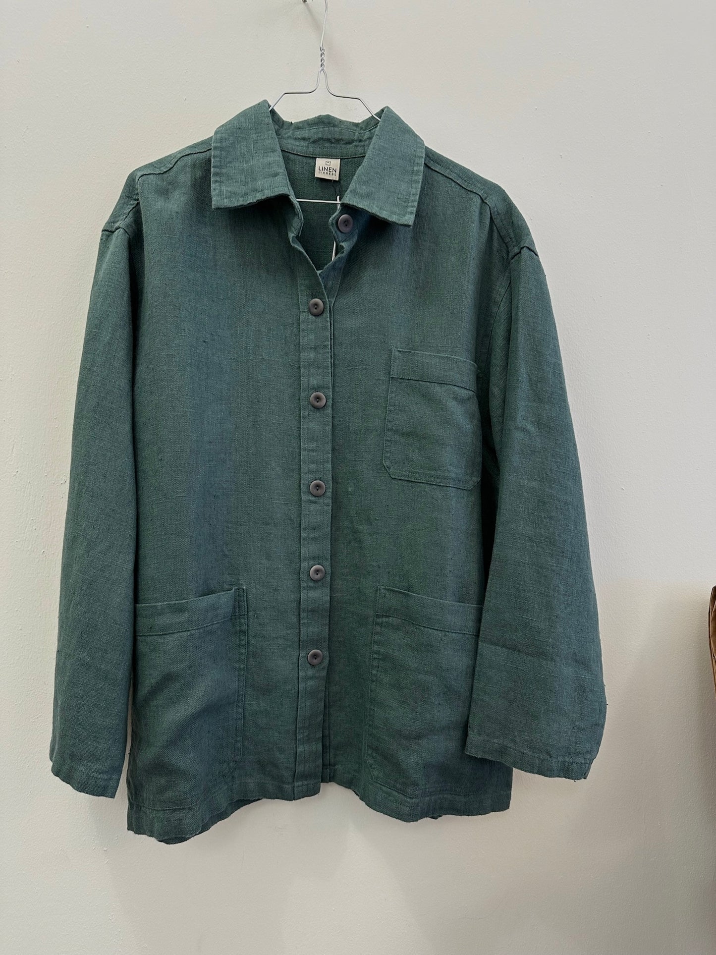 Work Jacket i Kraftigt Hør, Balsam Grøn - Linen By Krebs