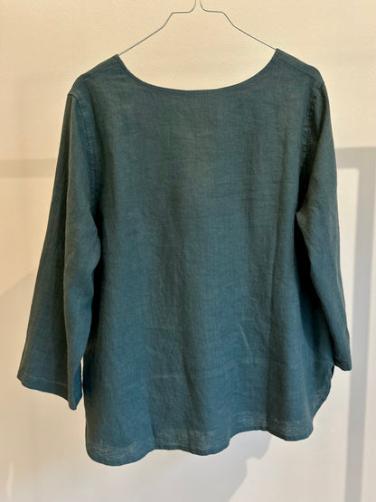 Emma Hør bluse, 3/4 ærmer, Balsam Green - Linen by Krebs