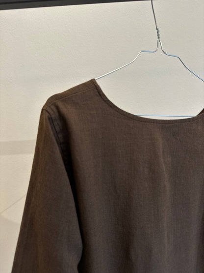 Emma Bluse 3/4 Ærmer, Brown - Linen By Krebs