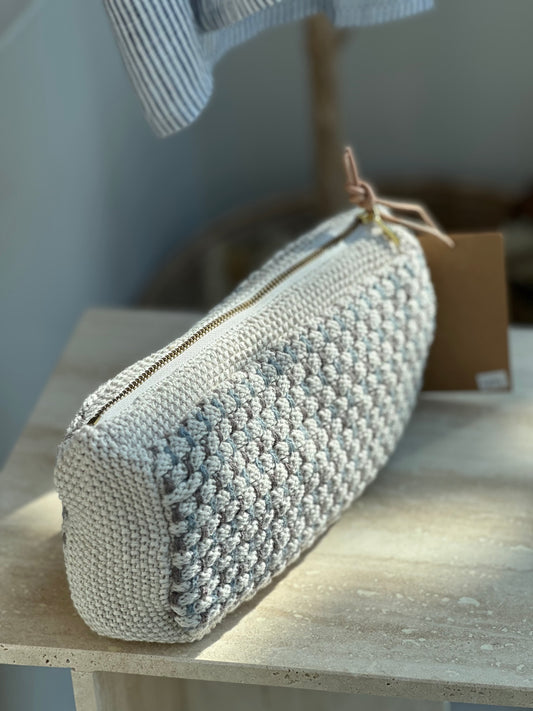 Strikket Clutch, Beige/Blue/Brown - By LOHN