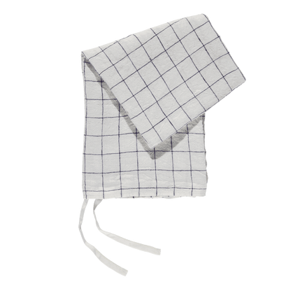 Viskestykke / Mini Forklæde i vasket hør, Hvid med XL marineblå tern - Linge Particulier