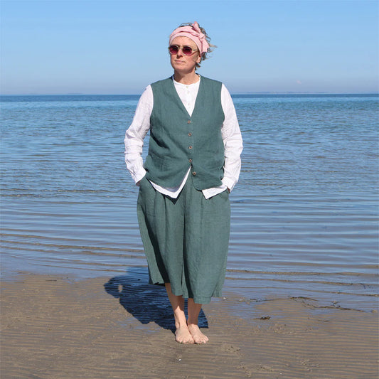 Ville Vest, Kraftig hør, Balsam grøn - Linen by Krebs